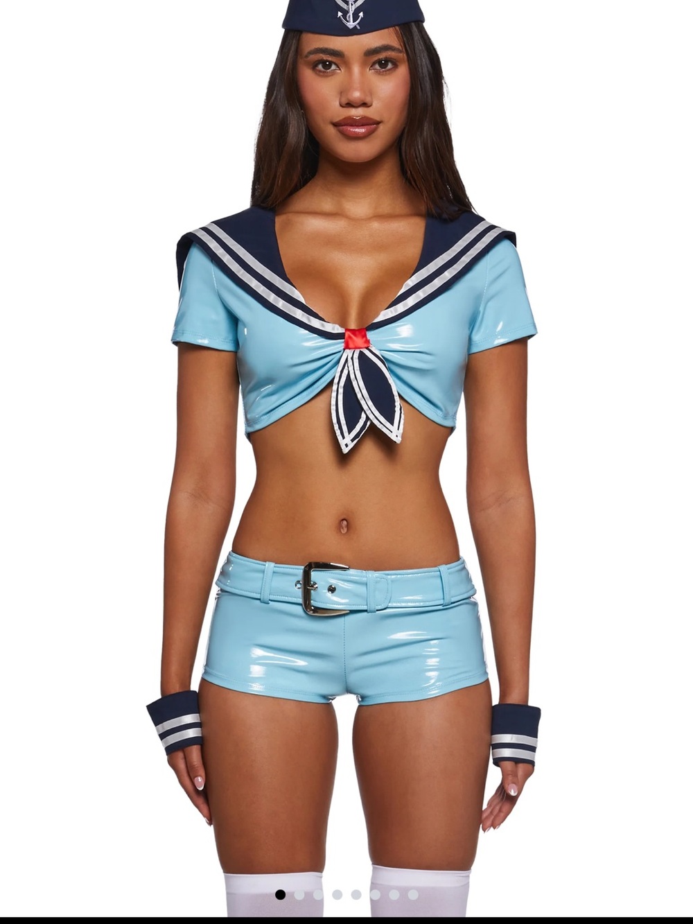 Dolls Kill Sailor Crop Bikini Set - Light Blue & Navy with Red Accent